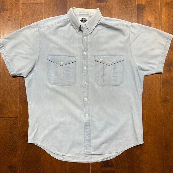 Dockers Vintage 90s Denim Cotton Blue Button Front Shirt Men's Size Large - Picture 3 of 8